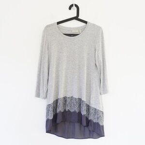 Logo Lori Goldstein Long Sleeve Grey Flounce Tunic Top S